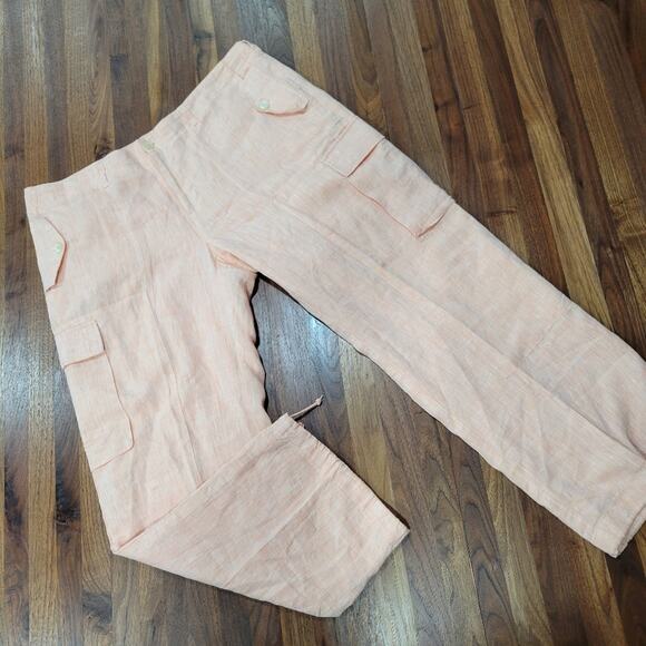 Lauren Ralph Lauren Fully Lined 100% Linen Mid Rise Crop Ankle Cargo Pants